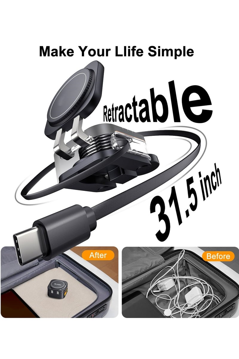 XICEN 3 IN 1 Magnetic Wireless Charging Station for Apple, with Retractable Cable, Foldable Charger Stand for iPhone 16/15/14/13/12 Series, Apple Watch, AirPods  - Image 3