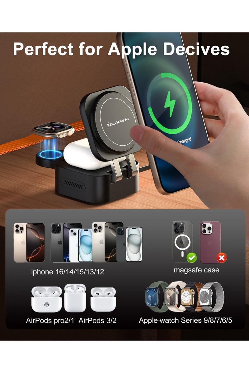 XICEN 3 IN 1 Magnetic Wireless Charging Station for Apple, with Retractable Cable, Foldable Charger Stand for iPhone 16/15/14/13/12 Series, Apple Watch, AirPods  - Image 5