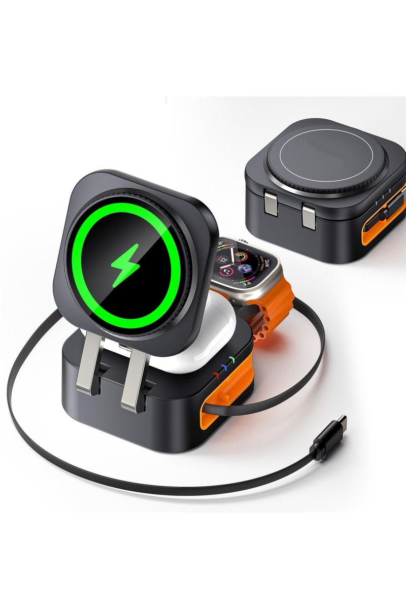 XICEN 3 IN 1 Magnetic Wireless Charging Station for Apple, with Retractable Cable, Foldable Charger Stand for iPhone 16/15/14/13/12 Series, Apple Watch, AirPods  - Image 1