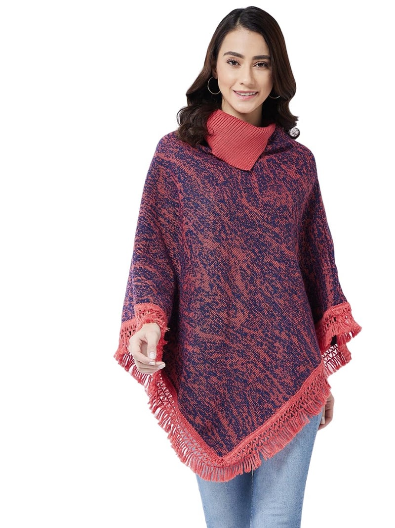 Pivl Wool Blend Poncho Sweater for Women for Winter-Peach - Image 1