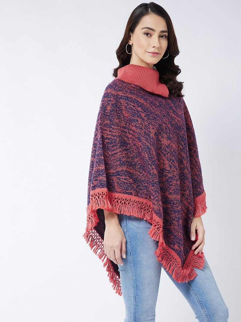 Pivl Wool Blend Poncho Sweater for Women for Winter-Peach - Image 5