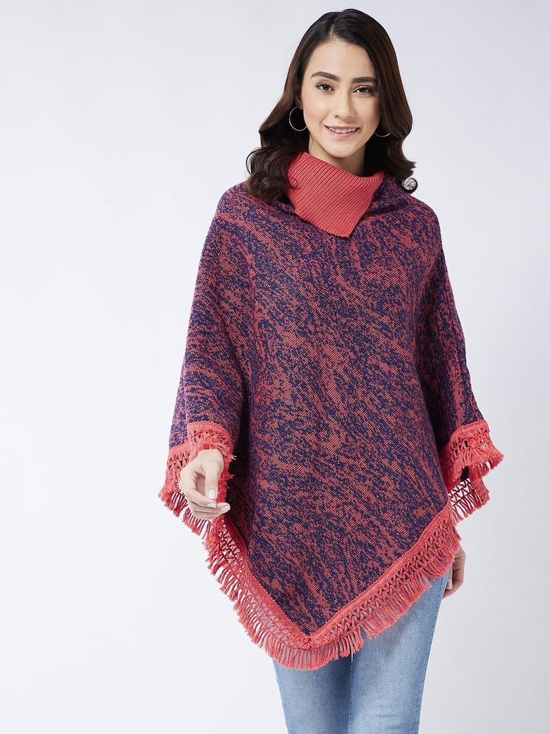 Pivl Wool Blend Poncho Sweater for Women for Winter-Peach - Image 4