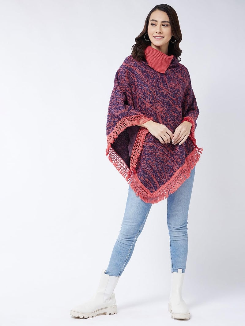 Pivl Wool Blend Poncho Sweater for Women for Winter-Peach - Image 2
