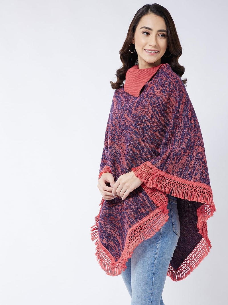 Pivl Wool Blend Poncho Sweater for Women for Winter-Peach - Image 3