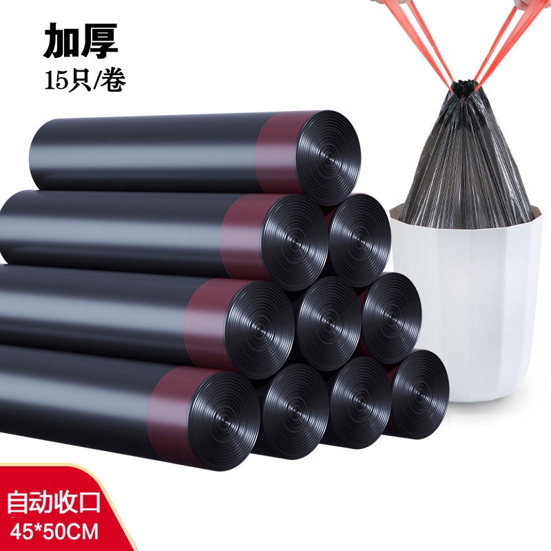 Garbage Bag Portable Drawstring Large Thickened Pull-Up Garbage Bin Plastic Pocket With Tiktok For Home - Image 1
