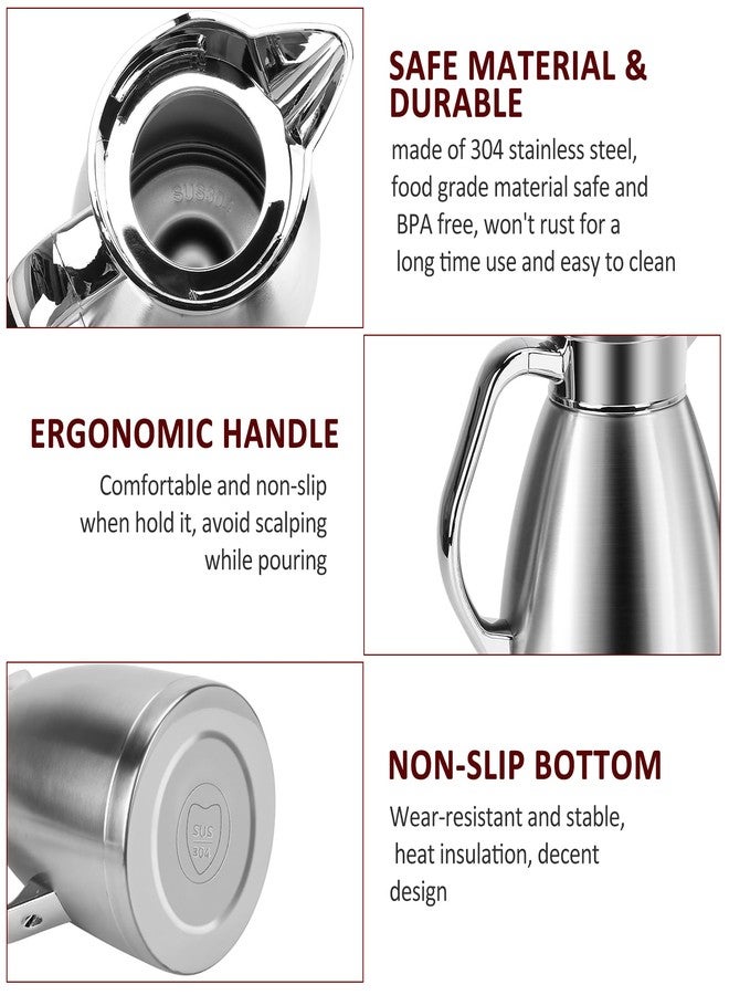 ShineMe Coffee Carafes for Keeping Hot, ShineMe Stainless Steel Thermal Coffee Carafe with Cleaning Brush, Double Walled Vacuum Coffee Pot，61oz Insulated Tea & Coffee Dispenser, Long Heat/Cold Retention - Image 2