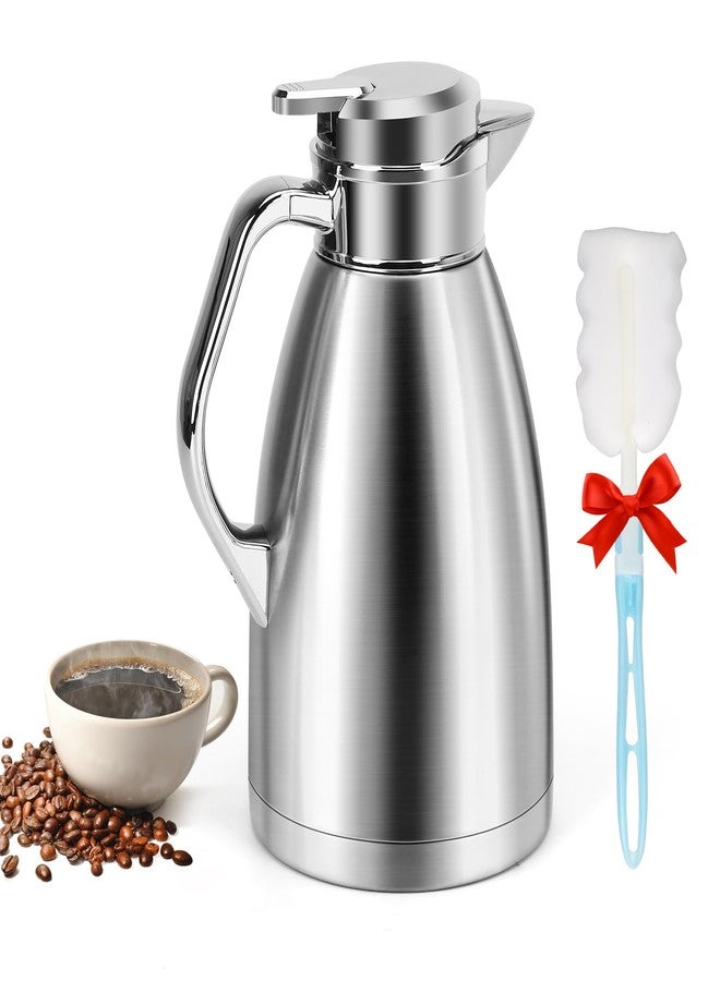 ShineMe Coffee Carafes for Keeping Hot, ShineMe Stainless Steel Thermal Coffee Carafe with Cleaning Brush, Double Walled Vacuum Coffee Pot，61oz Insulated Tea & Coffee Dispenser, Long Heat/Cold Retention - Image 1