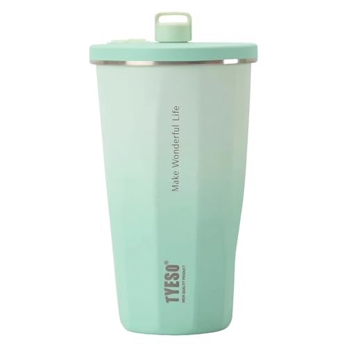 TYESO Travel Coffee Mug Tumbler with Lid & Straw | Insulated Stainless Steel Cold Brew Iced Coffee Cup Thermos | 20oz Voyager Collection (Mint Green Gradient) - Image 1