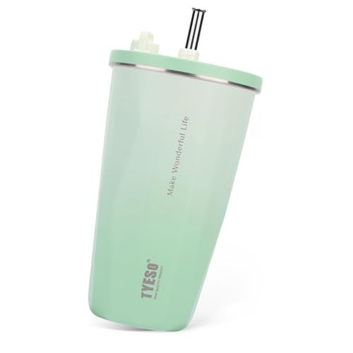 TYESO Travel Coffee Mug Tumbler with Lid & Straw | Insulated Stainless Steel Cold Brew Iced Coffee Cup Thermos | 20oz Voyager Collection (Mint Green Gradient) - Image 3