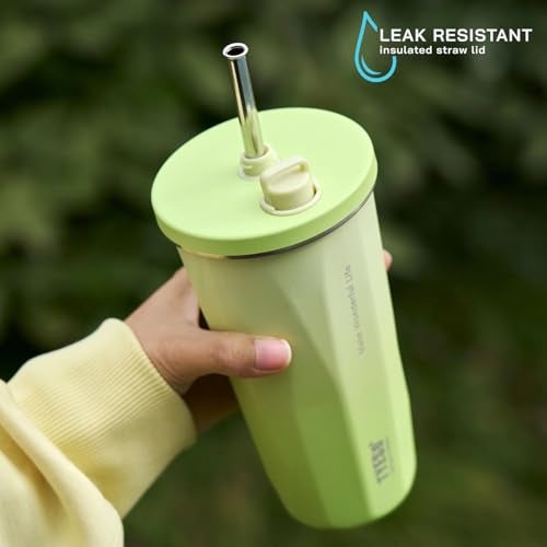 TYESO Travel Coffee Mug Tumbler with Lid & Straw | Insulated Stainless Steel Cold Brew Iced Coffee Cup Thermos | 20oz Voyager Collection (Mint Green Gradient) - Image 5