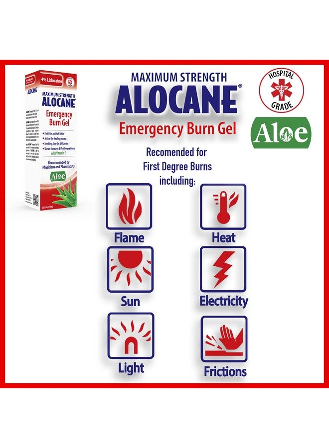 Alocane جل الحروق الطارئة 4% ليدوكائين أقصى قوة لتخفيف الألم والحكة للحروق البسيطة وحروق الشمس والمطبخ والإشعاع والمواد الكيميائية والحروق من الدرجة الأولى وعلاج الإسعافات الأولية والعناية بالحروق 2.5 أونصة سائلة - Image 5