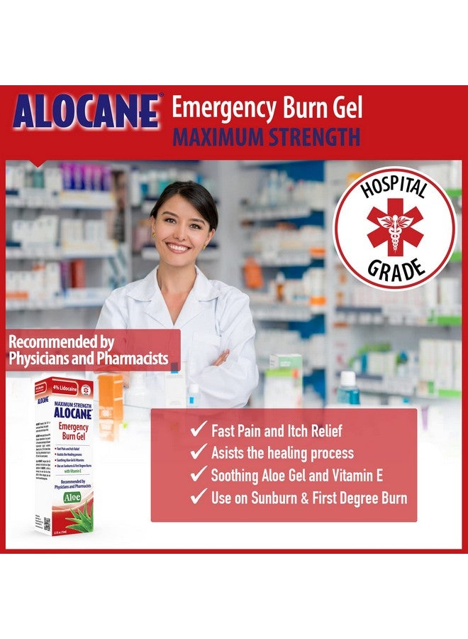 Alocane جل الحروق الطارئة 4% ليدوكائين أقصى قوة لتخفيف الألم والحكة للحروق البسيطة وحروق الشمس والمطبخ والإشعاع والمواد الكيميائية والحروق من الدرجة الأولى وعلاج الإسعافات الأولية والعناية بالحروق 2.5 أونصة سائلة - Image 2