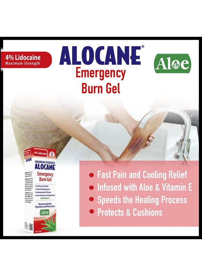 Alocane جل الحروق الطارئة 4% ليدوكائين أقصى قوة لتخفيف الألم والحكة للحروق البسيطة وحروق الشمس والمطبخ والإشعاع والمواد الكيميائية والحروق من الدرجة الأولى وعلاج الإسعافات الأولية والعناية بالحروق 2.5 أونصة سائلة - Image 4