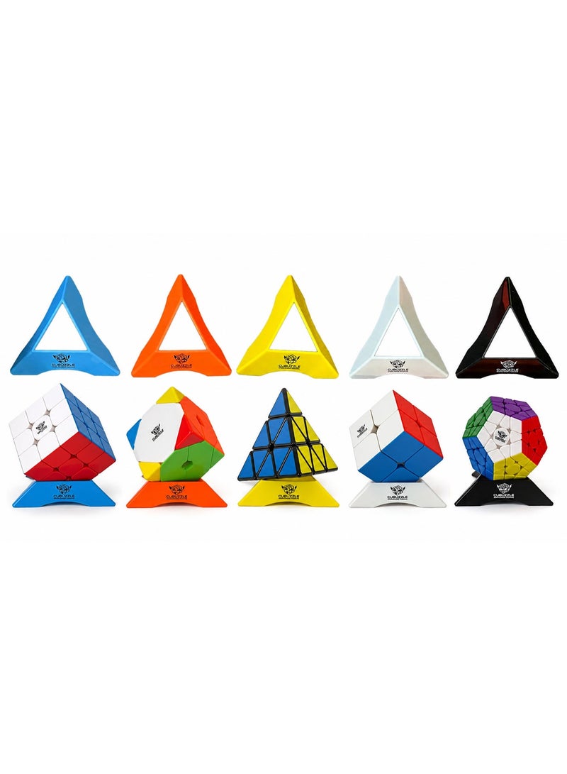Cubuzzle 5-Piece Speed Cube Display Stand Set | Multicolour Universal Holder - Compatible with All Standard Speed Cubes  2x2, 3x3, 4x4, 5x5, Megaminx, and Pyramid Puzzles Collections - Image 1