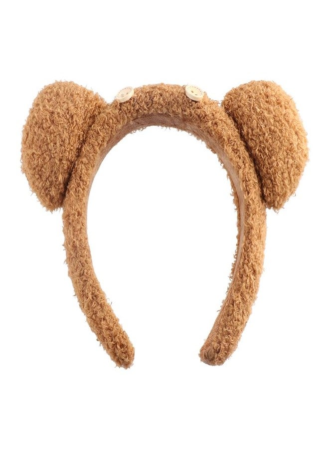 Pokinge Cute Bear Ears Headband, Fluffy Button Hairband, Animal Head Wear, Big Hair Hoop for Women's Face Wash, Cosplay Costume Supplies - Image 1
