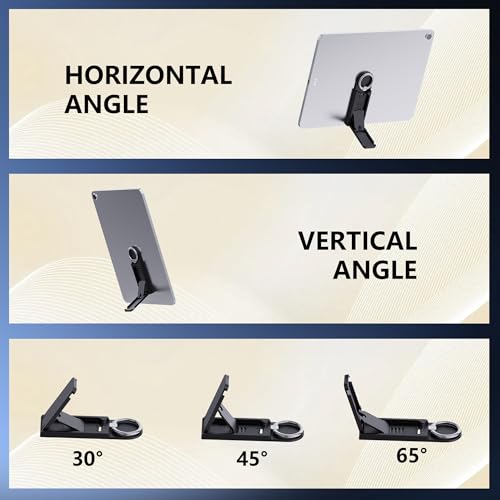 MRUOZRUI Universal Tablet Stand for iPad Pro Air Mini/Galaxy Tab Kindle and All Tablets, 2 Pack, Multi-Angle Adjustable Tablet Kickstand with Built-in Ring Holder, 360 Degrees Handle Ring, Black - Image 4