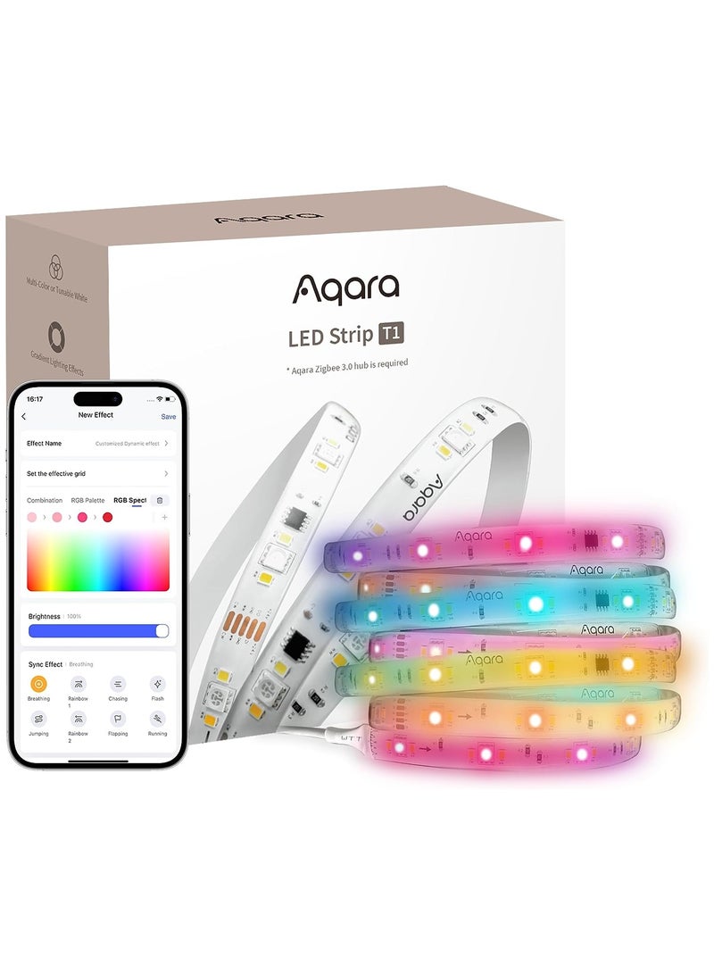 Aqara LED Strip T1 with Matter, Requires Zigbee 3.0 Hub, 6.5 FT RGB+IC LED Strip Lights with 16 Million Colors/Tunable White/Gradient Effects,Supports Apple Home and Alexa - Image 1