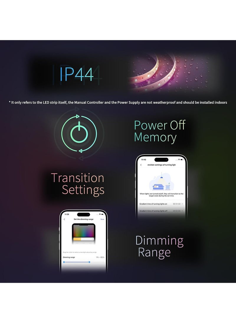 Aqara LED Strip T1 with Matter, Requires Zigbee 3.0 Hub, 6.5 FT RGB+IC LED Strip Lights with 16 Million Colors/Tunable White/Gradient Effects,Supports Apple Home and Alexa - Image 5