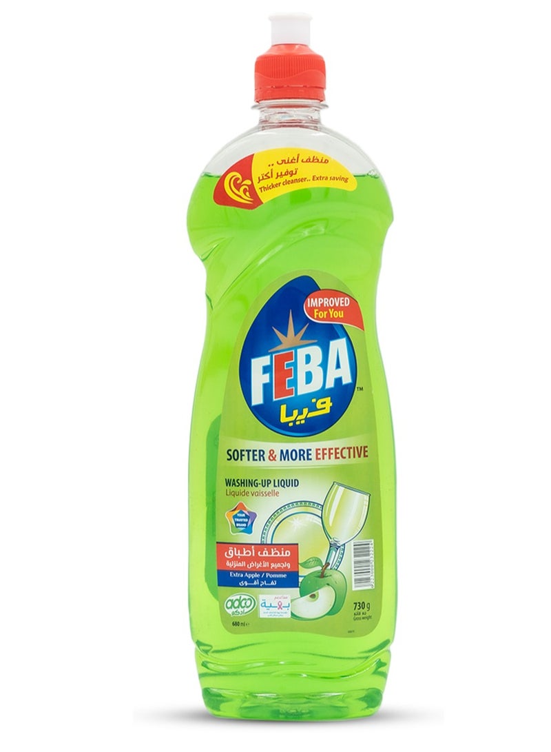 فيبا سائل غسيل الأطباق FEBA - تفاح - صابون أطباق قوي لإزالة الدهون - 680 مل - منظف المطبخ، منظف أطباق خالٍ من الخطوط ومناسب للأواني الزجاجية  - Image 1