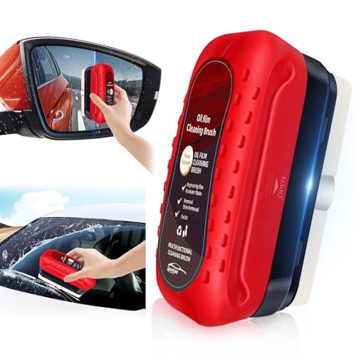 Eiruseed Automotive Oil Film Cleaning Brush with Reusable Foam Sprayer Upgraded Antifog Glass Cleaning Board Glass Oil Film Remover for Car Windows Windshields Versatile Car Glass Cleaner Brush Red - Image 1