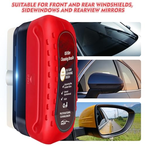 Eiruseed Automotive Oil Film Cleaning Brush with Reusable Foam Sprayer Upgraded Antifog Glass Cleaning Board Glass Oil Film Remover for Car Windows Windshields Versatile Car Glass Cleaner Brush Red - Image 5
