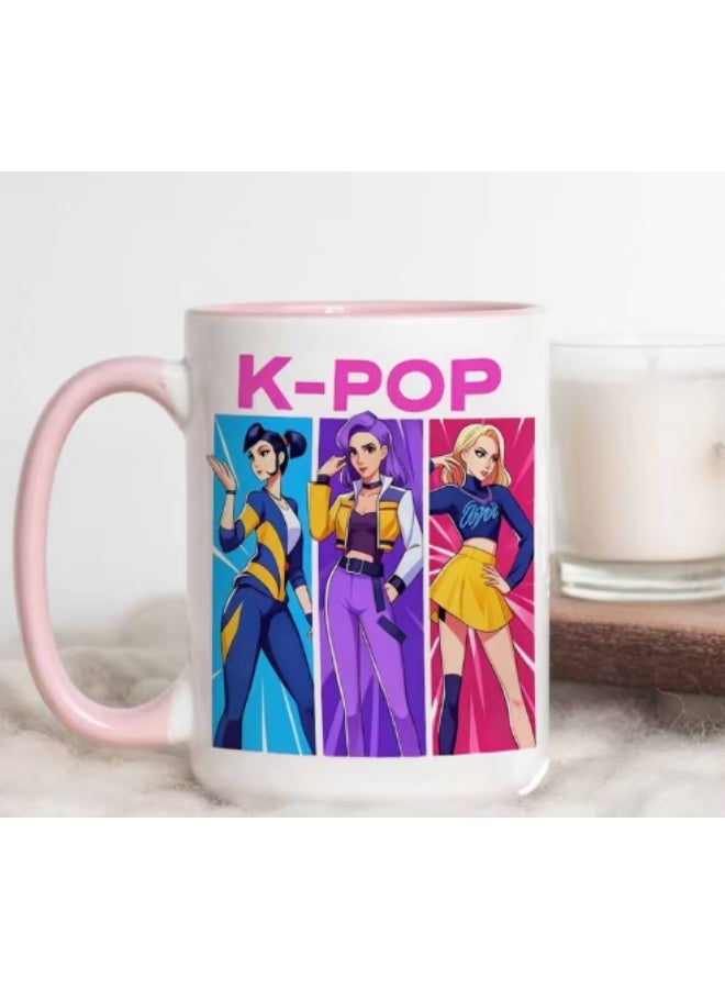 كيبوب كوب كيبوب - كوب فرقة فتيات كيبوب 11 أونصة (360 مل) - كوب قهوة ميرا رومي زوي، كوب شاي وعصير سيراميك لطيف من الكيبوب - هدية لمحبي الكيبوب من الفتيات والمراهقات والبالغات - قطعة تذكارية جمالية لهواة جمع منتجات الآيدول (وردي) - Image 4