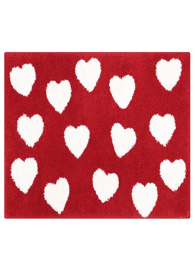 Tinideya سجادة حمام Tinideya Love Heart، سجادة حمام منسوجة بنقوش قلوب لتزيين الحمام، سجاد حمام Love ماص للماء وغير قابل للانزلاق وقابل للغسل لتزيين غرفة النوم، 20 × 32 بوصة (أحمر) - Image 1