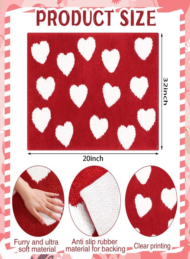 Tinideya سجادة حمام Tinideya Love Heart، سجادة حمام منسوجة بنقوش قلوب لتزيين الحمام، سجاد حمام Love ماص للماء وغير قابل للانزلاق وقابل للغسل لتزيين غرفة النوم، 20 × 32 بوصة (أحمر) - Image 2