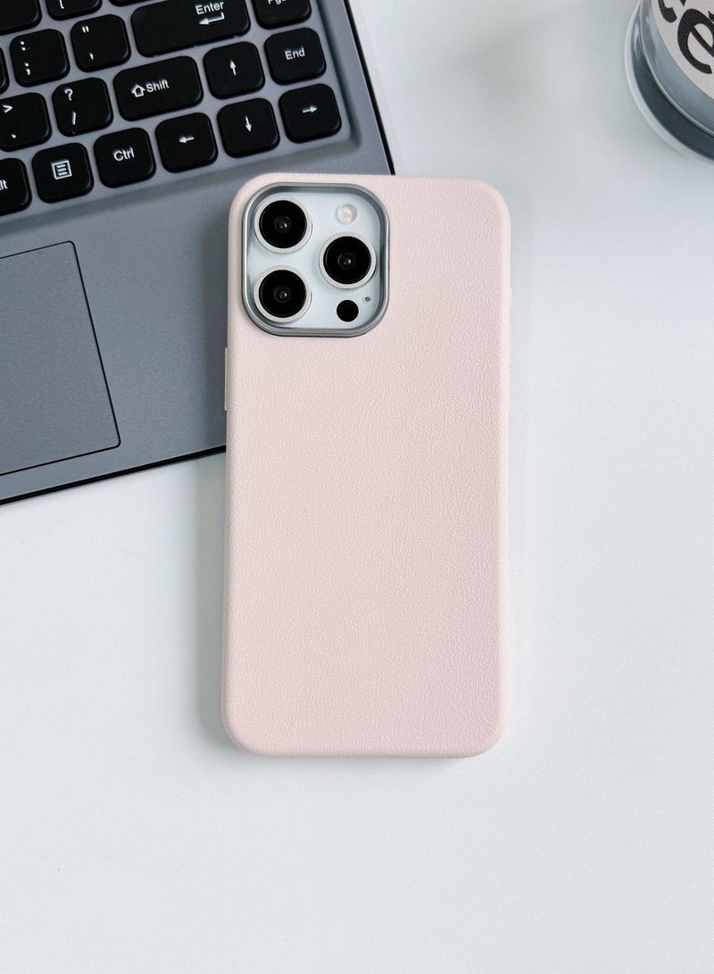 Pink Straight Edge Faux Leather Texture TPU Case for iPhone 15 Pro Max