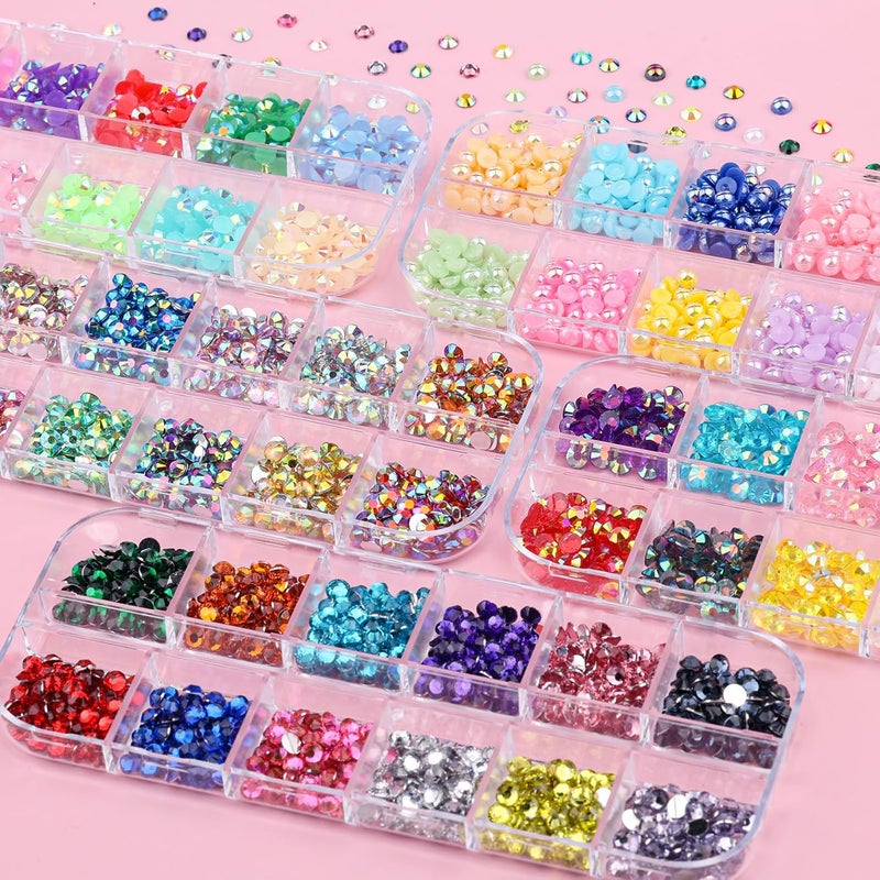 editTime 5 Boxes Bright Colorful Nail Art Rhinestones Kit Crystals Ab Flatback Jelly Mermaid Pearl Rhinestones Stones Gems with Pick Up Pen and Curved Tweezers (4mm) - Image 5