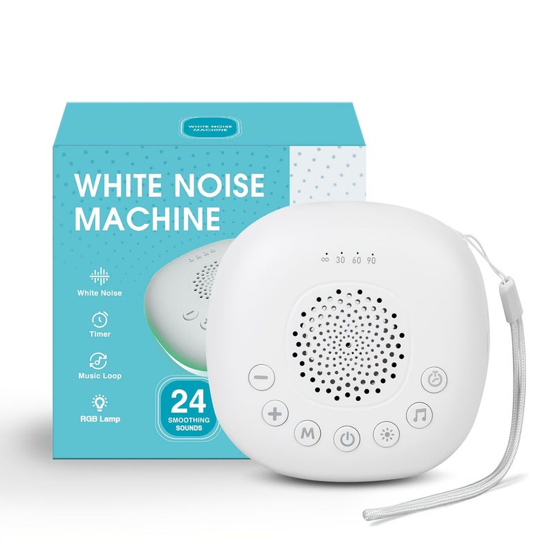 Rechargeable Portable Sleep Sound Machine 20 Soothing Sounds White Noise Machine Adjustable Night Light 4 Level Timer For Home Office Travel White - Image 1