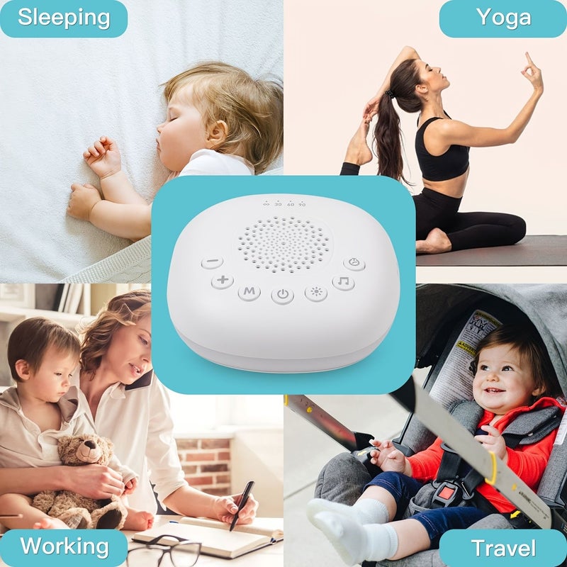 Rechargeable Portable Sleep Sound Machine 20 Soothing Sounds White Noise Machine Adjustable Night Light 4 Level Timer For Home Office Travel White - Image 2