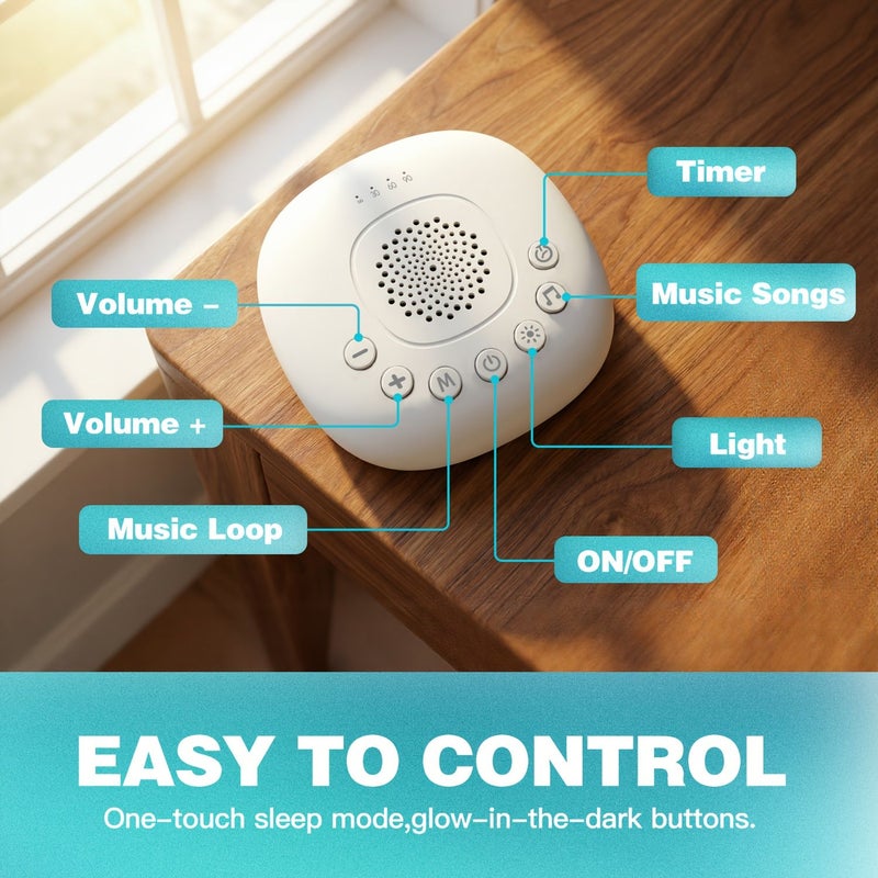 Rechargeable Portable Sleep Sound Machine 20 Soothing Sounds White Noise Machine Adjustable Night Light 4 Level Timer For Home Office Travel White - Image 5