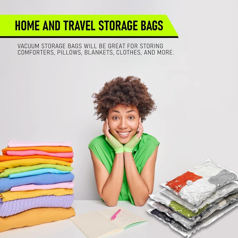معرکہ تصميم عملي عام أكياس تخزين بالتفريغ - مجموعات متعددة من أكياس الضغط الموفرة للمساحة مع مضخة يدوية للسفر للبطانيات، الألحفة، الوسائد، تخزين الملابس (12 حزمة (3 عملاقة، 3 كبيرة، 3 متوسطة، 3 صغيرة)) - Image 4
