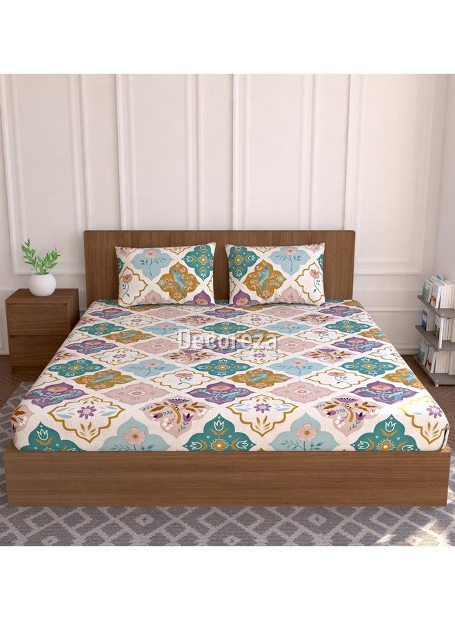 DECOREZA King Size Elastic Fitted Bedsheet with Deep Pocket Cotton Feel Bed Sheet for Double Bed, Soft, Breathable & Wrinkle-Resistant, Includes 2 Pillow Covers, Size - 72"x78" Cascade - Image 2