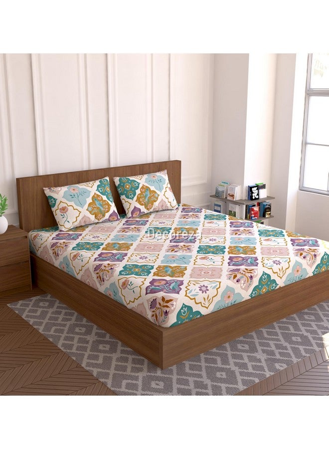 DECOREZA King Size Elastic Fitted Bedsheet with Deep Pocket Cotton Feel Bed Sheet for Double Bed, Soft, Breathable & Wrinkle-Resistant, Includes 2 Pillow Covers, Size - 72"x78" Cascade - Image 3