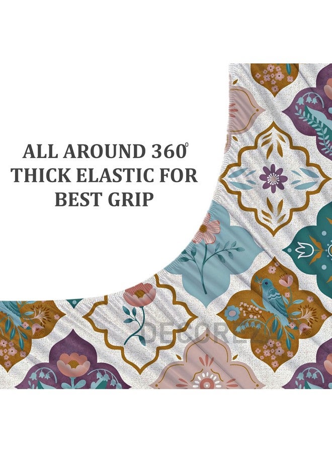 DECOREZA King Size Elastic Fitted Bedsheet with Deep Pocket Cotton Feel Bed Sheet for Double Bed, Soft, Breathable & Wrinkle-Resistant, Includes 2 Pillow Covers, Size - 72"x78" Cascade - Image 4