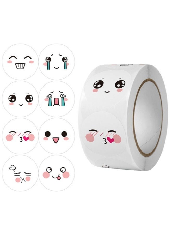 Round Shape Funny Expressions Sticker Roll Multicolor 500 Stickers 1 Inch 8 Classic Pattern - Image 1