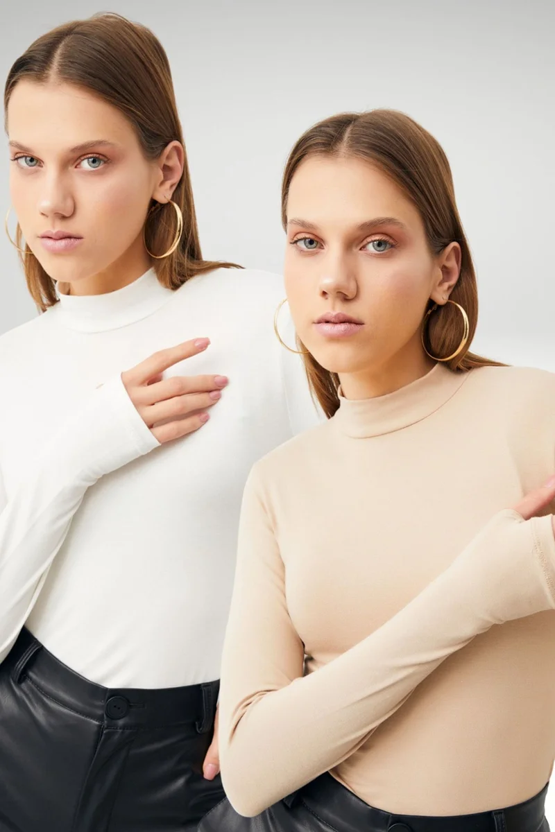 بيبانتولون BIPANTOLON Women's 2-Pack Cut-Out Half Turtleneck Bodysuits