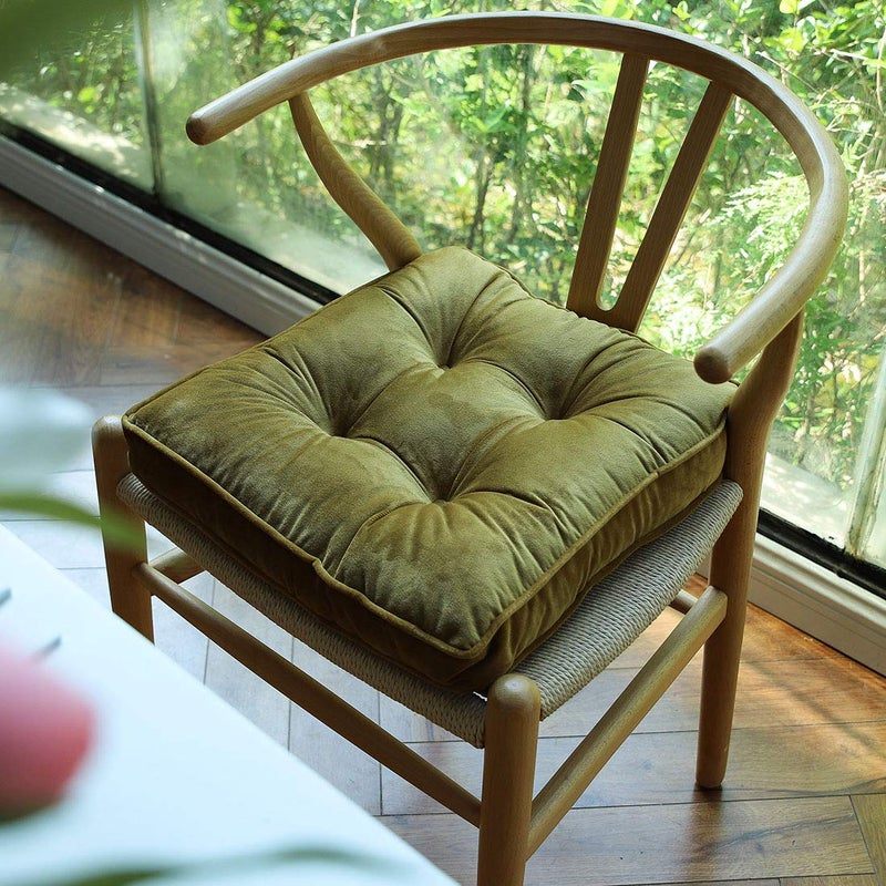 vctops Soft Velvet Chair Pads with Ties Comfy Solid Seat Cushion for Dining Chairs Office Chairs Hardwood Floors Gold Yellow 16x16