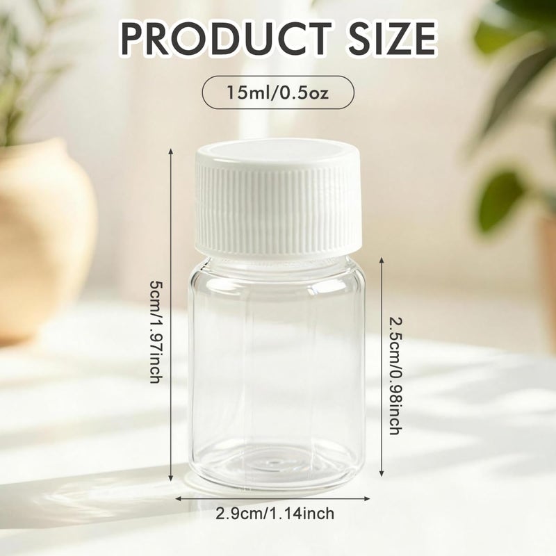 vipolish 12 PCS 15 ML 0.5 OZ Plastic Clear Bottles Empty Container with White Screw Cap Solid Powder Case Refillable Storage Holder Sample Jar for Dispense Different Items - Image 2