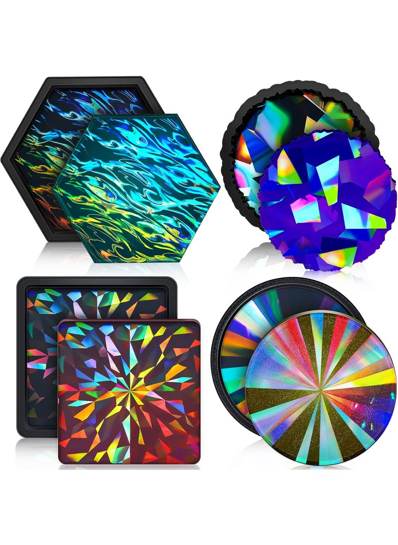 Nuenen 4 Pcs Holographic Resin Mold Silicone Coaster Epoxy Molds Silicone for Epoxy Resin for DIY Cups Mats Home Decoration Multiple Style  - Image 1