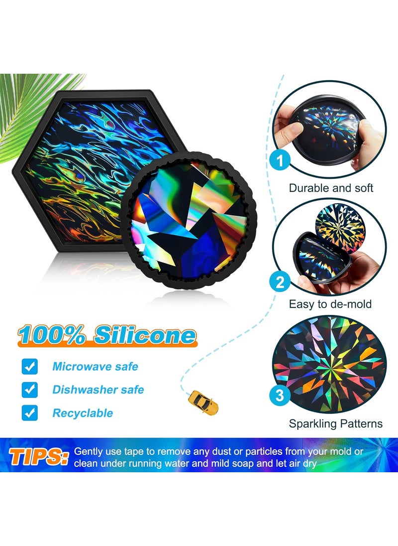 Nuenen 4 Pcs Holographic Resin Mold Silicone Coaster Epoxy Molds Silicone for Epoxy Resin for DIY Cups Mats Home Decoration Multiple Style  - Image 3