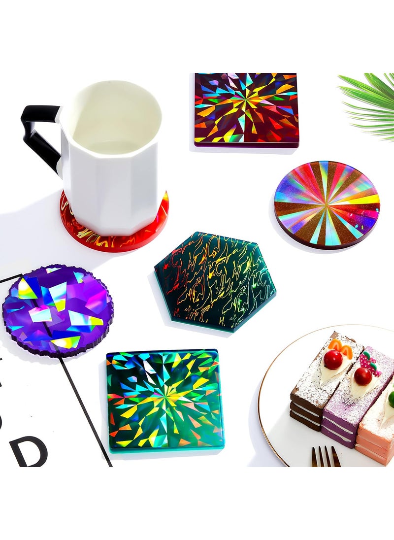 Nuenen 4 Pcs Holographic Resin Mold Silicone Coaster Epoxy Molds Silicone for Epoxy Resin for DIY Cups Mats Home Decoration Multiple Style  - Image 5