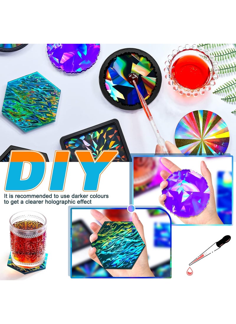 Nuenen 4 Pcs Holographic Resin Mold Silicone Coaster Epoxy Molds Silicone for Epoxy Resin for DIY Cups Mats Home Decoration Multiple Style  - Image 4