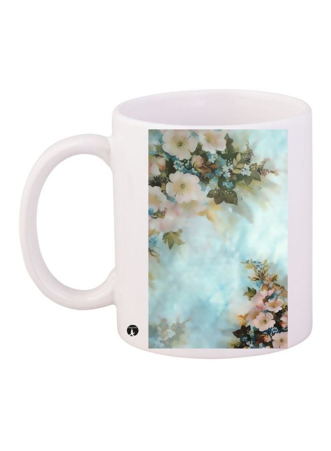 RYN Floral Printed Coffee Mug White/Blue/Green 11ounce