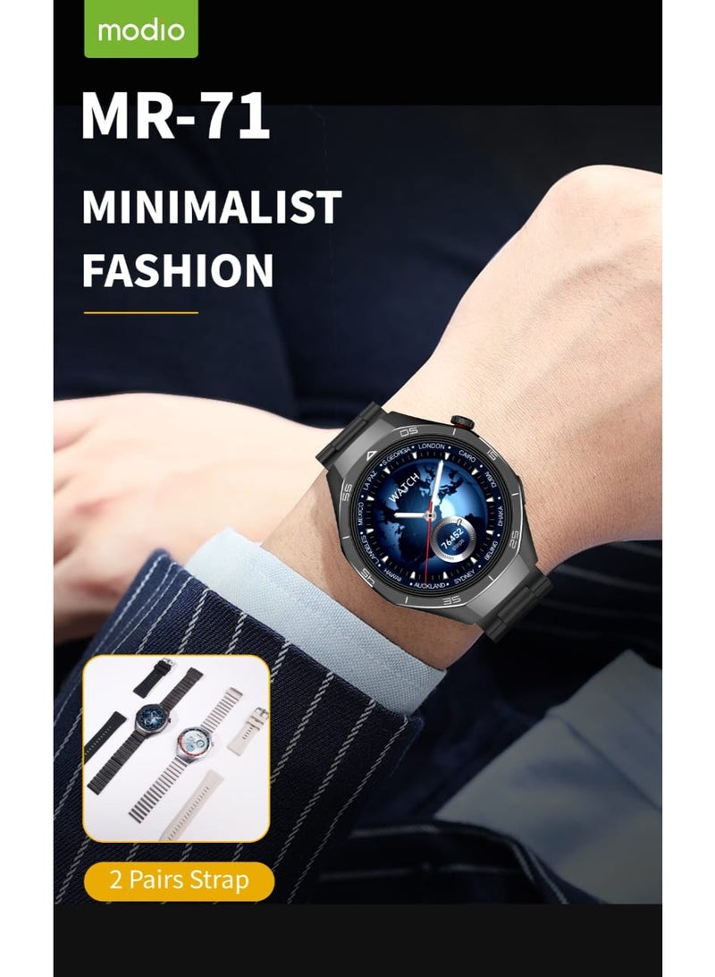 modio MR-71 Smart Watch Hybrid Analog-Digital Design Fitness Tracking Capabilities and Bluetooth Connectivity for Notifications with Two Interchangeable Straps Metallic and Silicone - Image 2