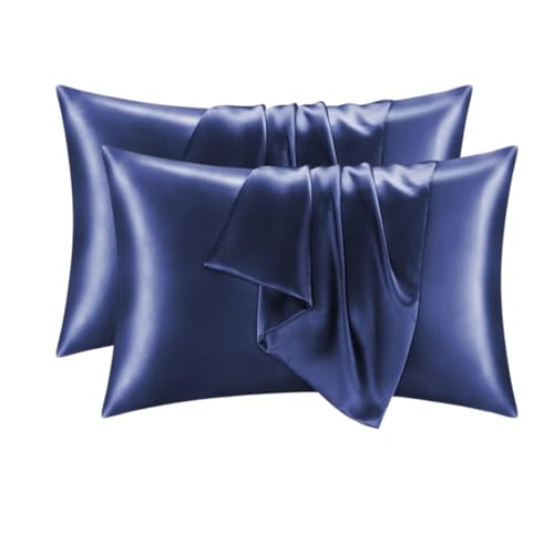 Renva Set of 2 Satin Silk Pillowcase for Hair and Skin Standard Size 18"X 28" with Soft Breathable Smooth Cooling Pillow Covers for Sleeping (2, Blue) - Image 1