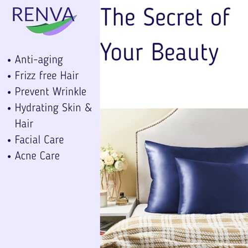 Renva Set of 2 Satin Silk Pillowcase for Hair and Skin Standard Size 18"X 28" with Soft Breathable Smooth Cooling Pillow Covers for Sleeping (2, Blue) - Image 4