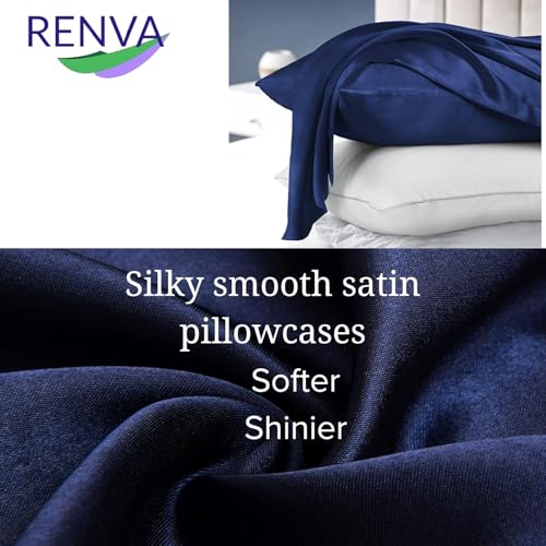 Renva Set of 2 Satin Silk Pillowcase for Hair and Skin Standard Size 18"X 28" with Soft Breathable Smooth Cooling Pillow Covers for Sleeping (2, Blue) - Image 5